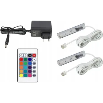 LED páska 2x RGB LED klipy na polic skleněné police, sada VČETNĚ kabelu, bílé