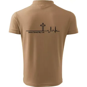 Pánská košile Jesus Saved My Life kříž ekg - Polokošile pánská Pique Polo 203 - S ( Písková )