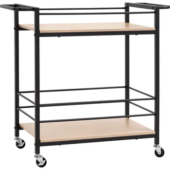 Servírovací stolek HOMCOM Kuchyňský vozík Servírovací vozík se 2 policemi, zábradlí, ocel, černá+dřevo 82 x 40 x 75cm