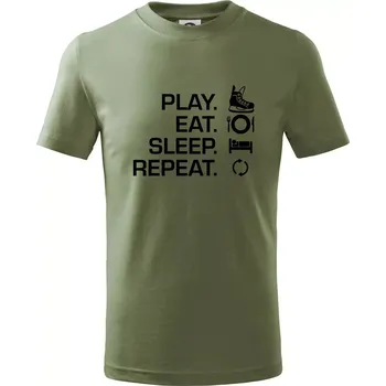 Play Eat Sleep Repeat hokej - Tričko dětské bavlněné - 98 cm / 2 roky ( Khaki )