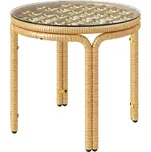 Outsunny polyratanový konferenční stolek kulatý se skleněnou deskou noční stolek Ø50 cm žlutý