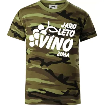 Jaro, léto, víno, zima - Dětské maskáčové triko - 134 cm/8 let ( Zelený maskáč )