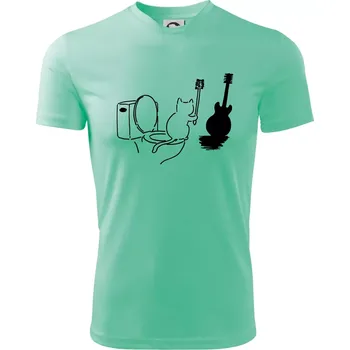 Kočka a kytara WC - Dětské triko sportovní (dresovina) - 146 cm/10 let ( Mátová )