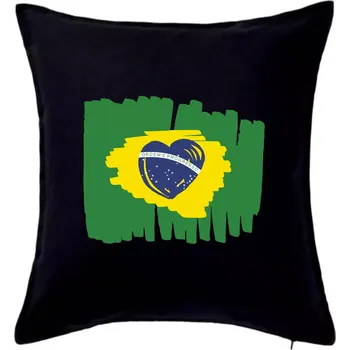 Polštář Brazílie vlajka srdce - Polštář 50x50 - 50x50 - Pouze potah ( Černá )