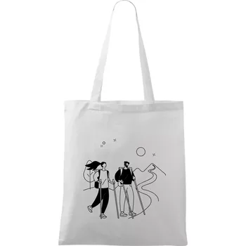 Kreslený pár na výletě - Taška bavlněná - 42 x 38 cm ( Bílá )
