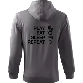Pánská mikina Play Eat Sleep Repeat hokej - Mikina s kapucí na zip trendy zipper - M ( Ocelově šedá )
