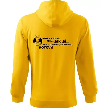 Pánská mikina Kuchař - kdyby každej dělal jak já, tak to máme už dávno hotový - Mikina s kapucí na zip trendy zipper - S ( Žlutá )