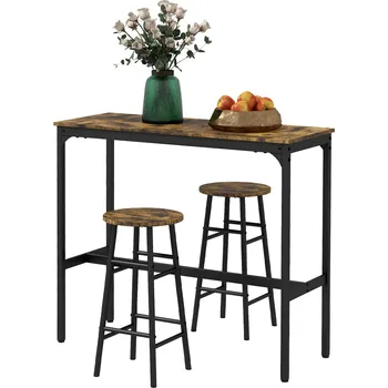 Jídelní stůl HOMCOM Barový stůl se 2 židlemi v industriálním designu Sada 2 barových židlí se stolem, industriální design, 3-dílná, hnědá + černá
