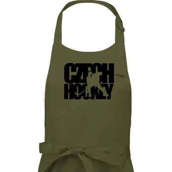 Kuchyňská zástěra Czech hockey - nápis s hokejistou - Mistrovství světa v ledním hokeji 2026 - Dámská zástěra na vaření - Univerzální velikost ( Khaki )