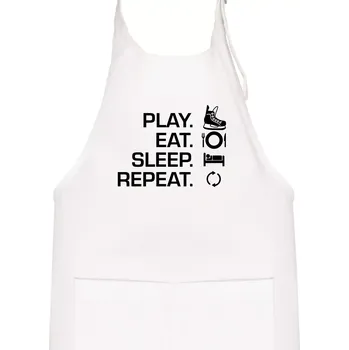 Kuchyňská zástěra Play Eat Sleep Repeat hokej - Dětská zástěra na vaření - Univerzální velikost ( Bílá )