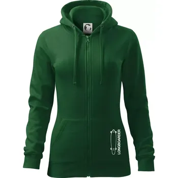 Dámská mikina Longboard na výšku - Dámská mikina trendy zipper s kapucí - XL ( Lahvově zelená )