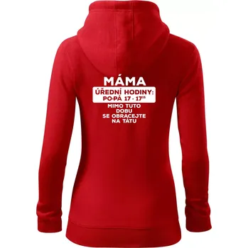 Dámská mikina Máma - úřední hodiny - Dámská mikina trendy zipper s kapucí - L ( Červená )