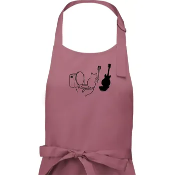 Kuchyňská zástěra Kočka a kytara WC - Pánská zástěra na vaření - Univerzální velikost ( Starorůžová )
