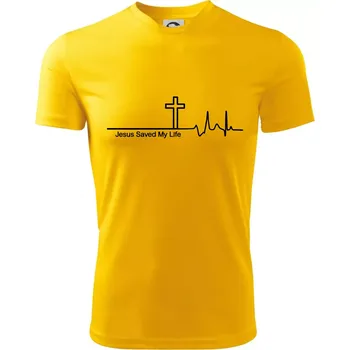 Chlapecké tričko Jesus Saved My Life kříž ekg - Dětské triko sportovní (dresovina) - 122 cm/6 let ( Žlutá )