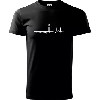 Pánské tričko Jesus Saved My Life kříž ekg - Triko extra velké (5-8XL) - 6XL ( Černá )