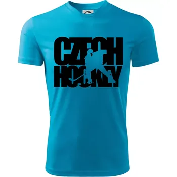 Chlapecké oblečení Czech hockey - nápis s hokejistou - Mistrovství světa v ledním hokeji 2026 - Dětské triko sportovní (dresovina) - 122 cm/6 let ( Světlý tyrkys )