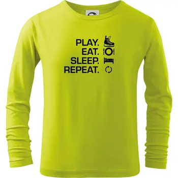Dětská móda Play Eat Sleep Repeat hokej - Triko dětské Long Sleeve - 146 cm/10 let ( Limetková )