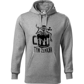 Pánská mikina Tým ženicha kostra - Mikina pánská Cape s kapucí - 4XL ( Tmavě šedý melír )