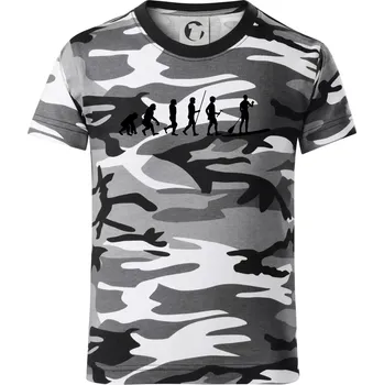 Chlapecké tričko Evoluce paddleboard muž - Dětské maskáčové triko - 122 cm/6 let ( Šedý maskáč )