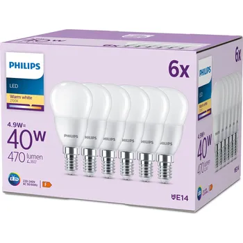 Žárovka PHILIPS SADA 6x LED žárovka E14 4,9W = 40W 2700K TEPLÁ Kulka 470lm P45
