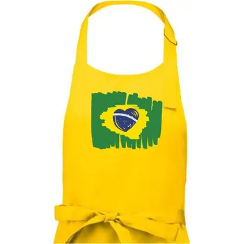 Kuchyňská zástěra Brazílie vlajka srdce - Pánská zástěra na vaření - Univerzální velikost ( Žlutá )