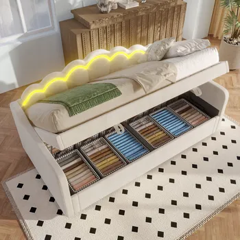 Postel Jednolůžková dřevěná postel Arhatreya 90x200, béžové odstíny