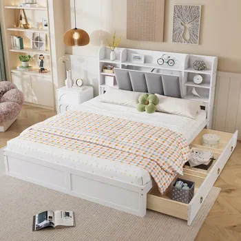 Postel Jednolůžková dřevěná postel Arhatreya 160x200 bílá