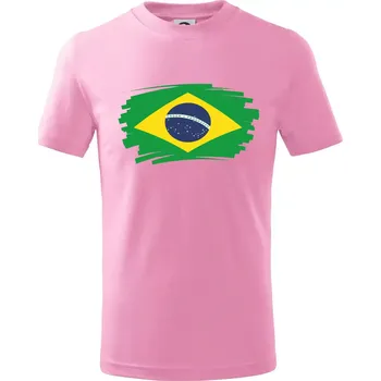 Brazílie vlajka štětkou - Tričko dětské bavlněné - 158 cm/12 let ( Růžová )