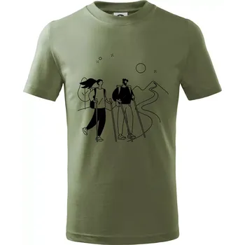 Kreslený pár na výletě - Tričko dětské bavlněné - 146 cm/10 let ( Khaki )