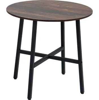 Jídelní stůl HOMCOM Jídelní stůl kuchyňský stůl, velký stůl, industriální design, rustikální design, Φ80 x 76 cm, hnědá barva