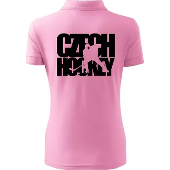 Czech hockey - nápis s hokejistou - Mistrovství světa v ledním hokeji 2026 - Polokošile dámská Pique Polo - XL ( Růžová )
