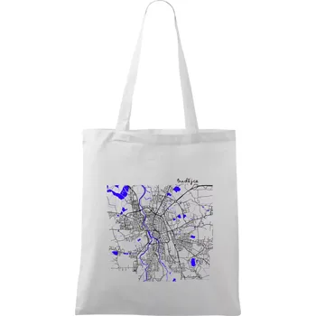Budějce - Mapa s vodními toky - Taška bavlněná - 42 x 38 cm ( Bílá )