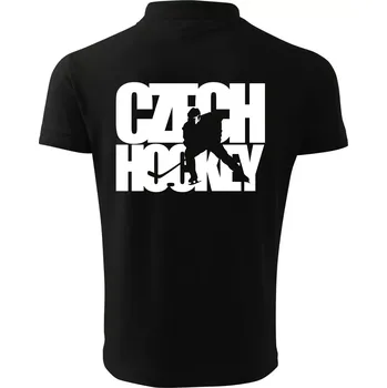 Pánská košile Czech hockey - nápis s hokejistou - Mistrovství světa v ledním hokeji 2026 - Polokošile pánská Pique Polo 203 - 3XL ( Černá )