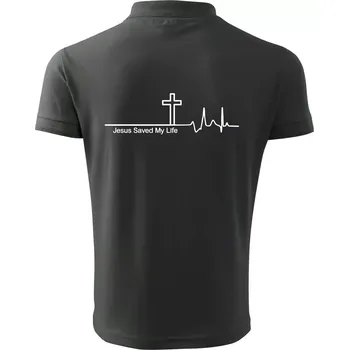 Pánská košile Jesus Saved My Life kříž ekg - Polokošile pánská Pique Polo 203 - 5XL ( Tm. břidlice (šedozelená) )