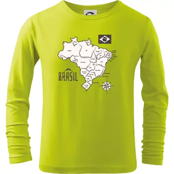 Dětská móda Brazílie mapa s názvy regionů - Triko dětské Long Sleeve - 146 cm/10 let ( Limetková )