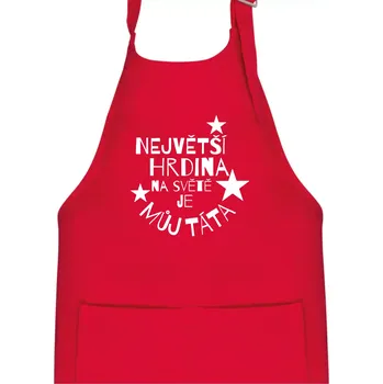 Kuchyňská zástěra Nejvetší hrdina na Světě je můj táta - Dětská zástěra na vaření - Univerzální velikost ( Červená )