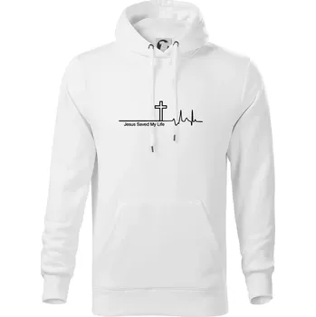 Pánská mikina Jesus Saved My Life kříž ekg - Mikina pánská Cape s kapucí - 3XL ( Bílá )