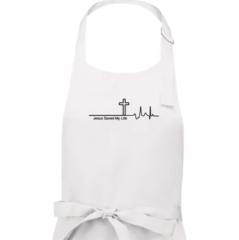 Kuchyňská zástěra Jesus Saved My Life kříž ekg - Pánská zástěra na vaření - Univerzální velikost ( Bílá )