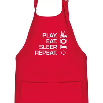 Kuchyňská zástěra Play Eat Sleep Repeat hokej - Dětská zástěra na vaření - Univerzální velikost ( Červená )