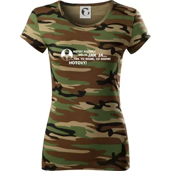 Dámské tričko Manager - kdyby každej dělal jak já, tak to máme už dávno hotový - Dámské maskáčové triko - L ( Hnědý maskáč )