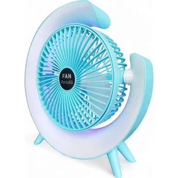 Domácí ventilátor Ventilátor stolní stojanový USB na baterie s RGB podsvícením - modrý