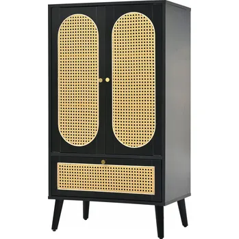 Komoda Kredenc (1,1 m), černý ratan, 2 dvířka, 1 šuplík