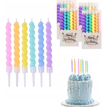 Dortová svíčka Spirálové narozeninové svíčky 24 ks Barevné dlouhé dekorativní svíčky na dort