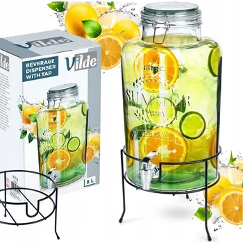 Sklenice Sklenice na NÁPOJE velká sklenice dávkovač skleněný s kohoutkem stojanem 8L