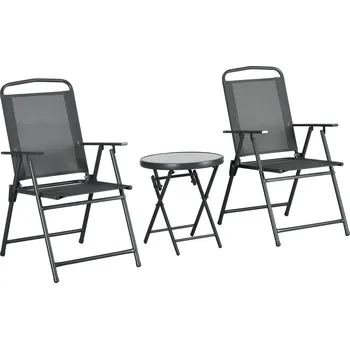 Zahradní sestava Outsunny bistro set 3-dílný kovový zahradní nábytek odolný proti povětrnostním vlivům se skládacím skleněným stolem zahradní židle tmavě šedá