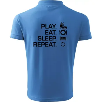 Pánská košile Play Eat Sleep Repeat hokej - Polokošile pánská Pique Polo 203 - 5XL ( Azurově modrá )