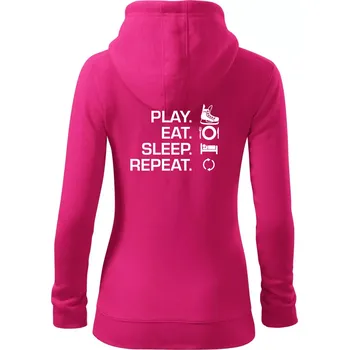 Dámská mikina Play Eat Sleep Repeat hokej - Dámská mikina trendy zipper s kapucí - XS ( Purpurová )