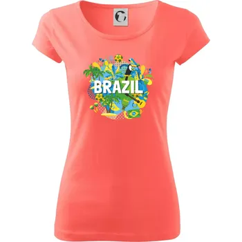 Dámské tričko Brazílie Barevný obrázek - Dámské triko Pure - S ( Korálová )