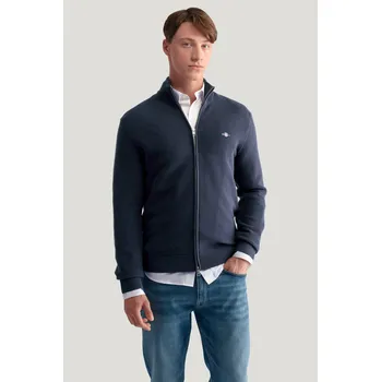 Pánské oblečení KARDIGAN GANT TEXTURED COTTON FULL ZIP CARDIGAN EVENING BLUE