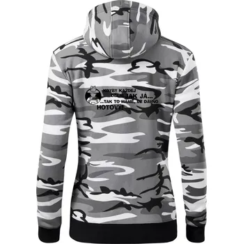 Dámská mikina Zahradník - kdyby každej dělal jak já, tak to máme už dávno hotový - Dámská mikina trendy zipper s kapucí - 2XL ( Šedý maskáč )